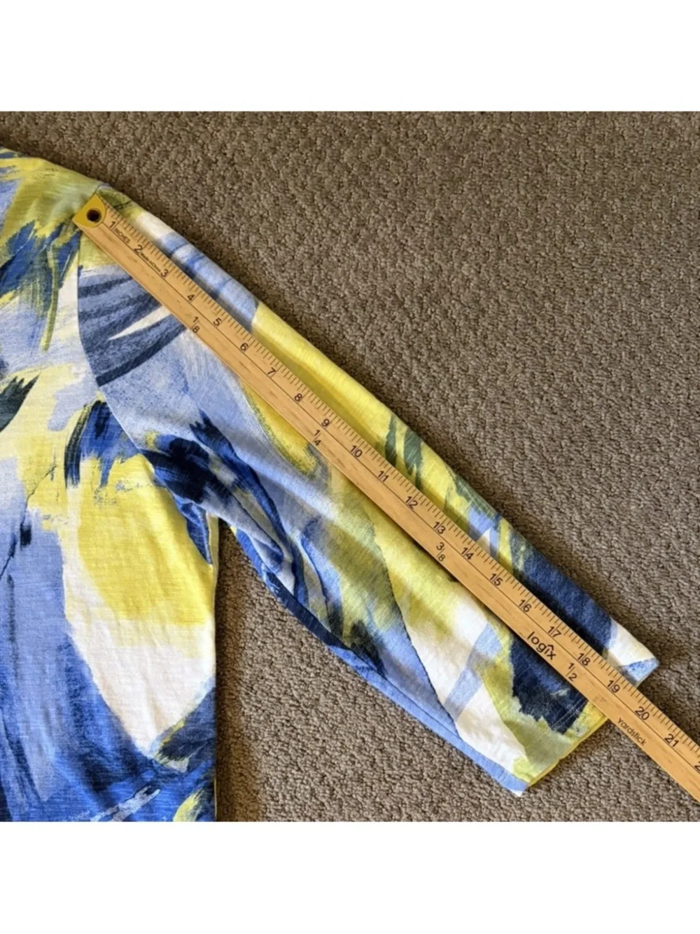 Chico's Watercolor Slub Scoop Neck Tee Luxuriously Top Soft Blue Yellow Sz 3 /XL - Picture 13 of 13
